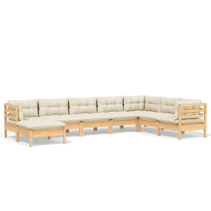 Set mobilier de grădină cu perne crem, 8 piese, lemn masiv pin - WALTI WALTI