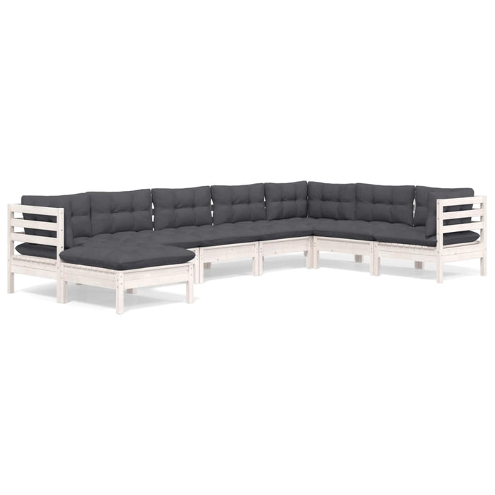 Set mobilier de grădină cu perne, 8 piese, alb, lemn masiv pin - WALTI WALTI