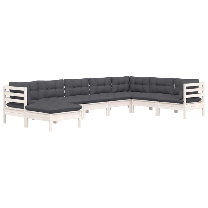 Set mobilier de grădină cu perne, 8 piese, alb, lemn masiv pin - WALTI WALTI