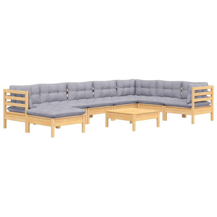 Set mobilier de grădină cu perne gri, 9 piese, lemn masiv pin - WALTI WALTI