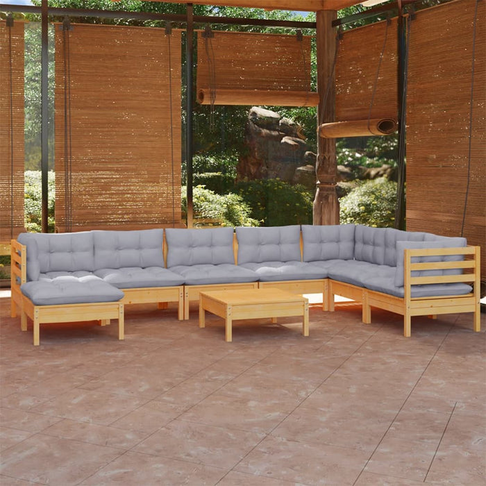 Set mobilier de grădină cu perne gri, 9 piese, lemn masiv pin - WALTI WALTI