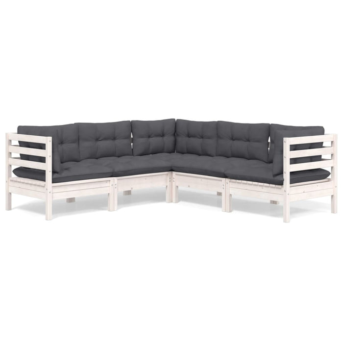 Set mobilier de grădină cu perne, 5 piese, alb, lemn masiv pin - WALTI WALTI
