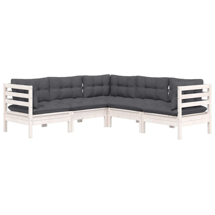 Set mobilier de grădină cu perne, 5 piese, alb, lemn masiv pin - WALTI WALTI