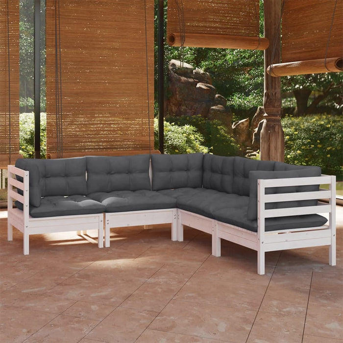 Set mobilier de grădină cu perne, 5 piese, alb, lemn masiv pin - WALTI WALTI
