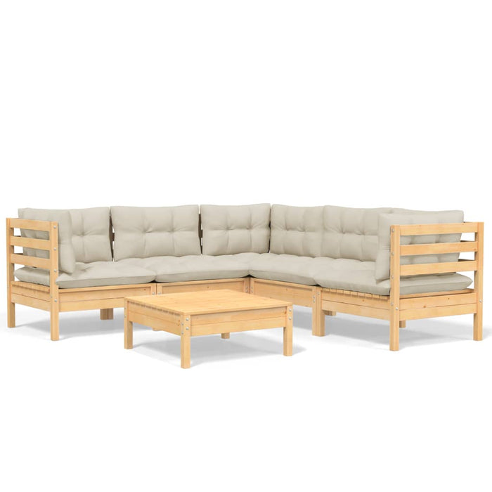 Set mobilier grădină cu perne crem, 6 piese, lemn masiv de pin - WALTI WALTI