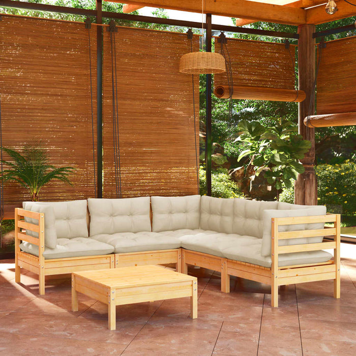 Set mobilier grădină cu perne crem, 6 piese, lemn masiv de pin - WALTI WALTI