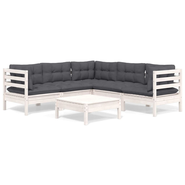Set mobilier de grădină cu perne, 6 piese, alb, lemn masiv pin - WALTI WALTI