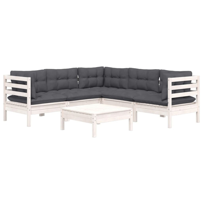 Set mobilier de grădină cu perne, 6 piese, alb, lemn masiv pin - WALTI WALTI