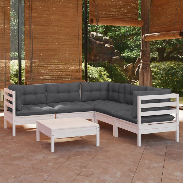 Set mobilier de grădină cu perne, 6 piese, alb, lemn masiv pin - WALTI WALTI