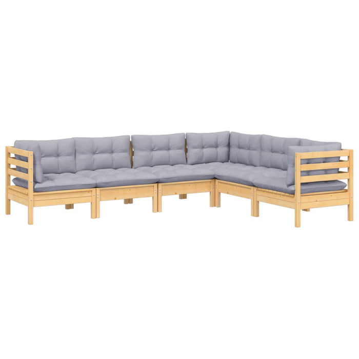 Set mobilier grădină cu perne gri, 6 piese, lemn de pin WALTI