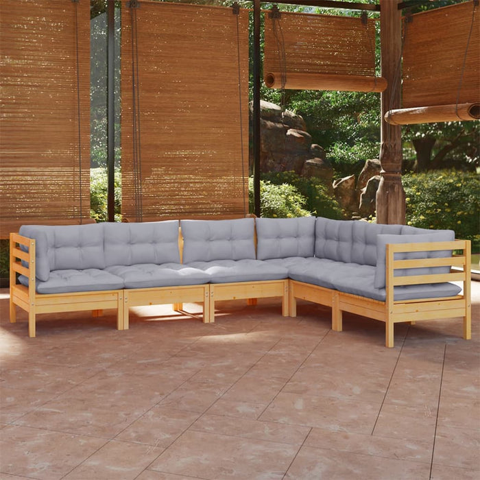 Set mobilier grădină cu perne gri, 6 piese, lemn de pin WALTI