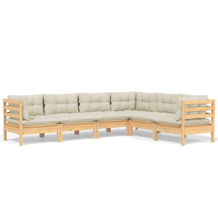 Set mobilier grădină cu perne crem, 6 piese, lemn masiv de pin - WALTI WALTI