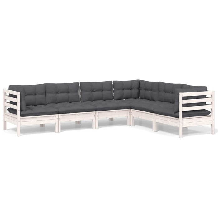 Set mobilier de grădină cu perne, 6 piese, alb, lemn masiv pin - WALTI WALTI