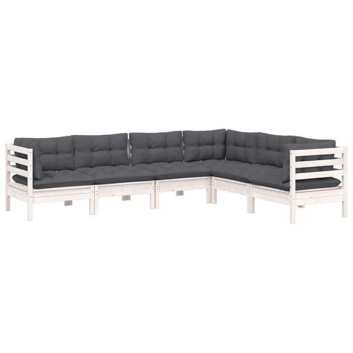 Set mobilier de grădină cu perne, 6 piese, alb, lemn masiv pin - WALTI WALTI