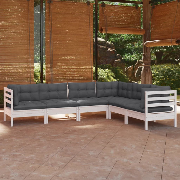 Set mobilier de grădină cu perne, 6 piese, alb, lemn masiv pin - WALTI WALTI