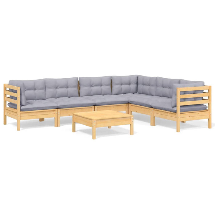 Set mobilier grădină cu perne gri, 7 piese, lemn masiv de pin - WALTI WALTI
