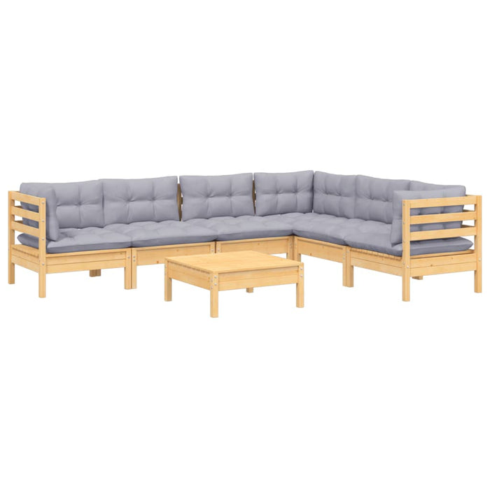 Set mobilier grădină cu perne gri, 7 piese, lemn masiv de pin - WALTI WALTI