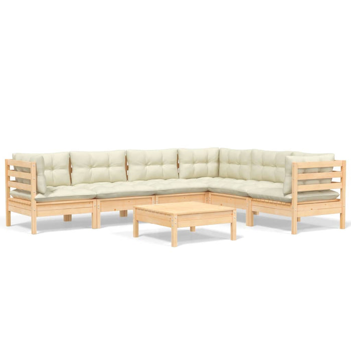 Set mobilier grădină cu perne crem, 7 piese, lemn masiv pin - WALTI WALTI
