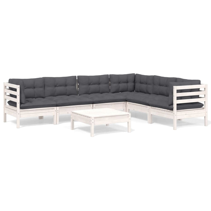 Set mobilier de grădină cu perne, 7 piese, alb, lemn masiv pin - WALTI WALTI