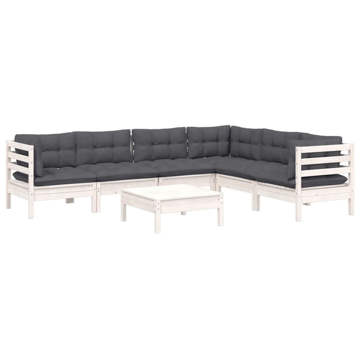 Set mobilier de grădină cu perne, 7 piese, alb, lemn masiv pin - WALTI WALTI
