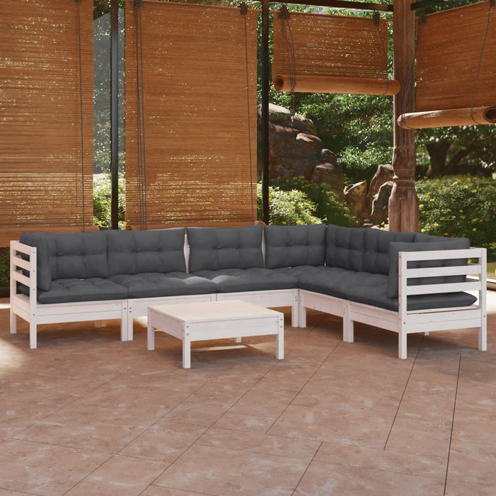 Set mobilier de grădină cu perne, 7 piese, alb, lemn masiv pin - WALTI WALTI