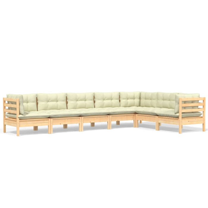 Set mobilier grădină cu perne crem, 7 piese, lemn masiv pin - WALTI WALTI