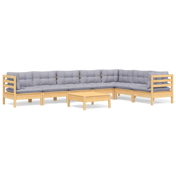 Set mobilier de grădină cu perne gri, 8 piese, lemn masiv pin - WALTI WALTI