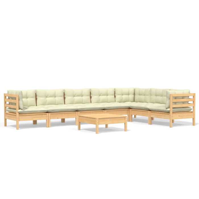 Set mobilier de grădină cu perne crem, 8 piese, lemn masiv pin - WALTI WALTI