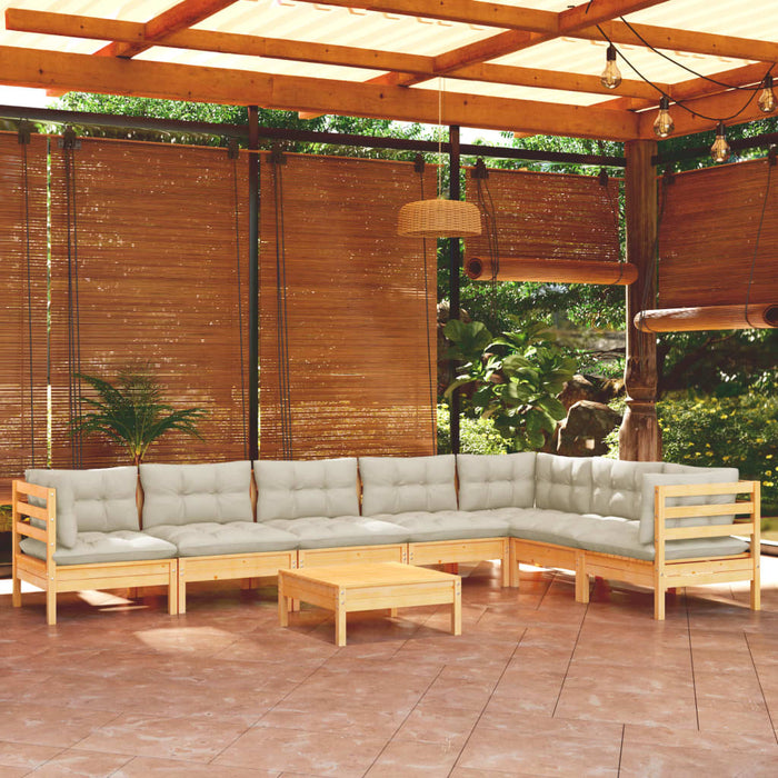 Set mobilier de grădină cu perne crem, 8 piese, lemn masiv pin - WALTI WALTI