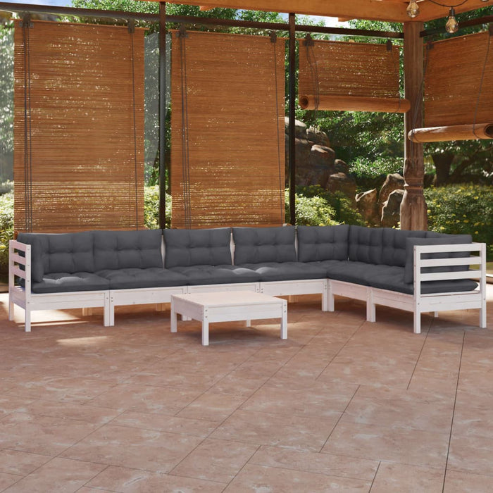 Set mobilier de grădină cu perne, 8 piese, alb, lemn masiv pin - WALTI WALTI