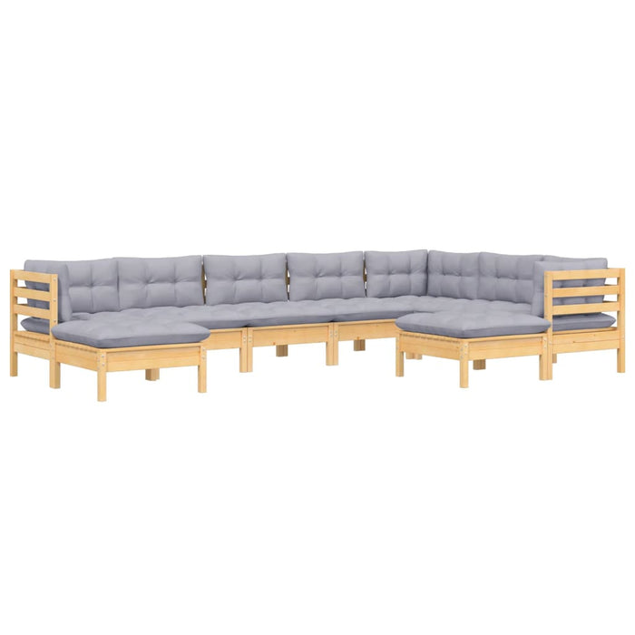 Set mobilier de grădină cu perne gri, 9 piese, lemn masiv pin - WALTI WALTI