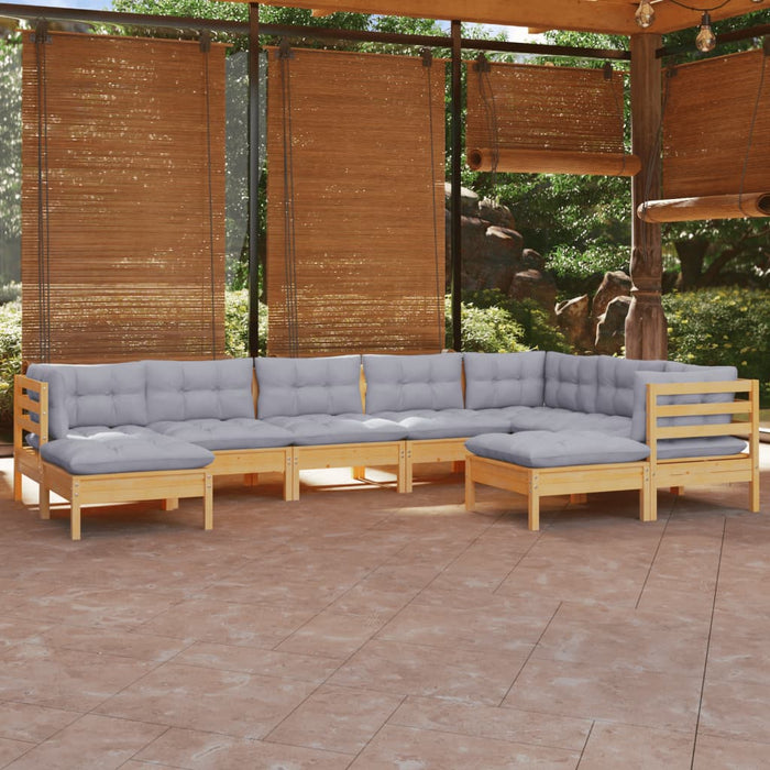 Set mobilier de grădină cu perne gri, 9 piese, lemn masiv pin - WALTI WALTI