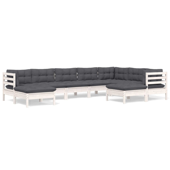 Set mobilier de grădină cu perne, 9 piese, alb, lemn masiv pin - WALTI WALTI
