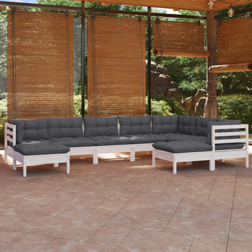 Set mobilier de grădină cu perne, 9 piese, alb, lemn masiv pin - WALTI WALTI