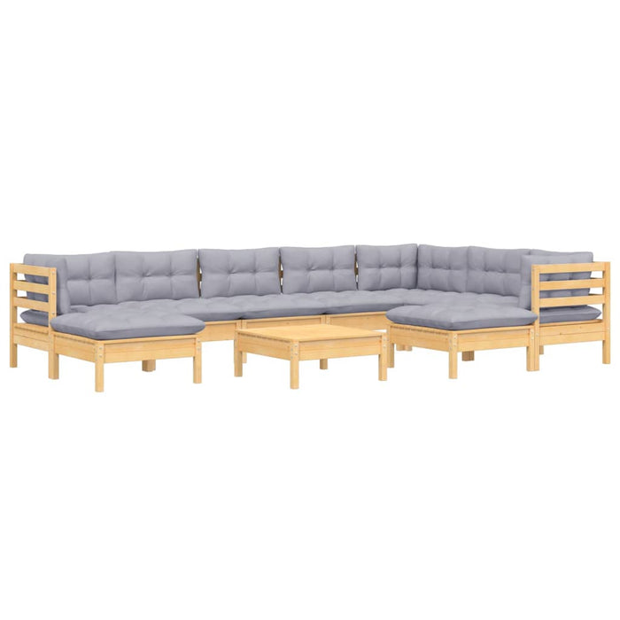 Set mobilier grădină cu perne, 10 piese, gri, lemn masiv pin - WALTI WALTI