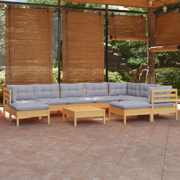 Set mobilier grădină cu perne, 10 piese, gri, lemn masiv pin - WALTI WALTI