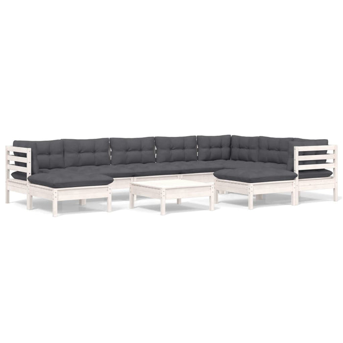 Set mobilier grădină cu perne, 10 piese, alb, lemn masiv pin - WALTI WALTI