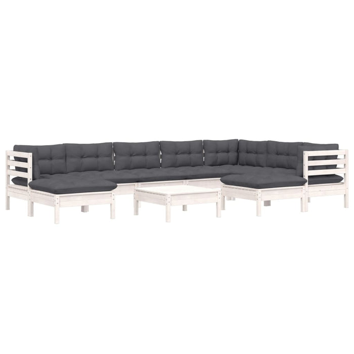 Set mobilier grădină cu perne, 10 piese, alb, lemn masiv pin - WALTI WALTI