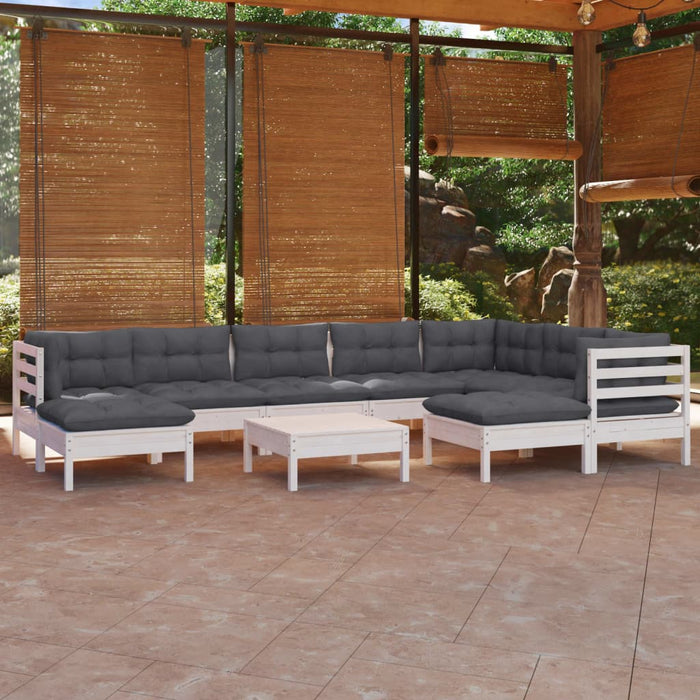 Set mobilier grădină cu perne, 10 piese, alb, lemn masiv pin - WALTI WALTI