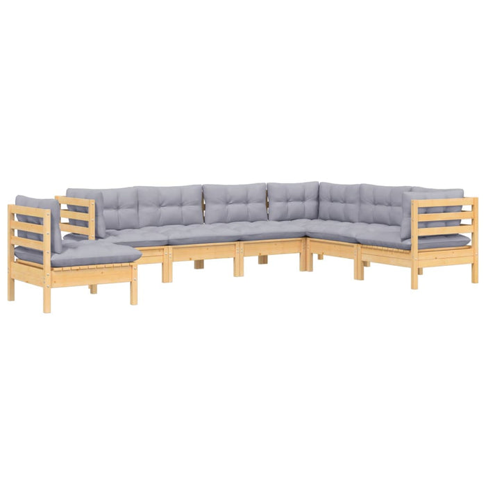Set mobilier grădină cu perne gri, 7 piese, lemn masiv de pin - WALTI WALTI