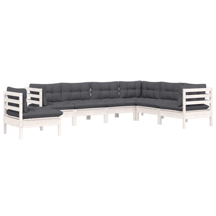 Set mobilier grădină cu perne, 7 piese, alb, lemn masiv de pin - WALTI WALTI