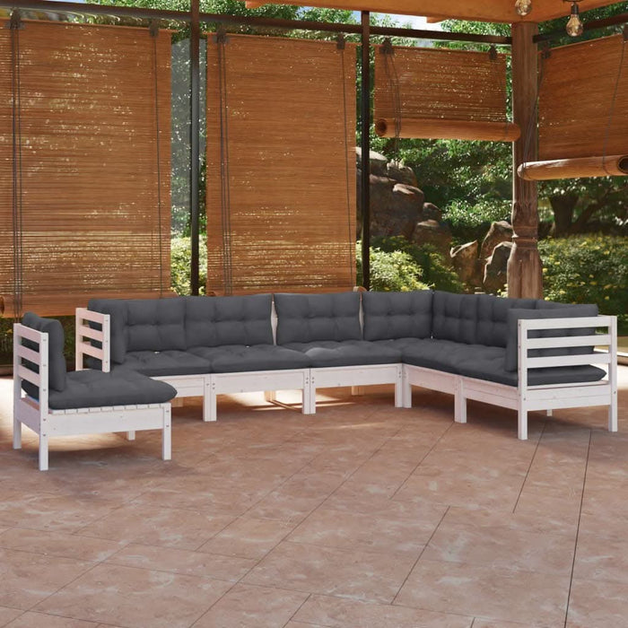 Set mobilier grădină cu perne, 7 piese, alb, lemn masiv de pin - WALTI WALTI