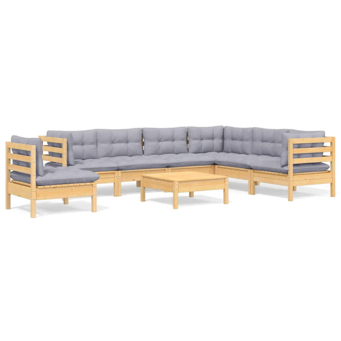 Set mobilier de grădină cu perne gri, 8 piese, lemn masiv pin - WALTI WALTI