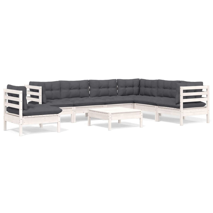 Set mobilier de grădină cu perne, 8 piese, alb, lemn masiv pin - WALTI WALTI