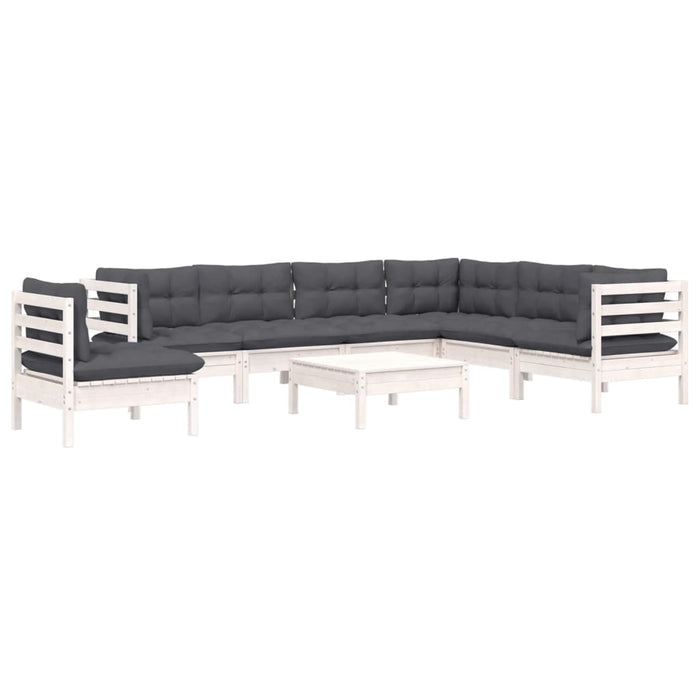 Set mobilier de grădină cu perne, 8 piese, alb, lemn masiv pin - WALTI WALTI