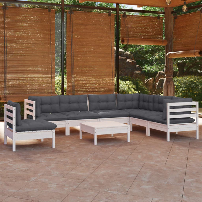 Set mobilier de grădină cu perne, 8 piese, alb, lemn masiv pin - WALTI WALTI