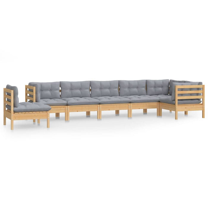Set mobilier de grădină cu perne gri, 8 piese, lemn masiv pin - WALTI WALTI