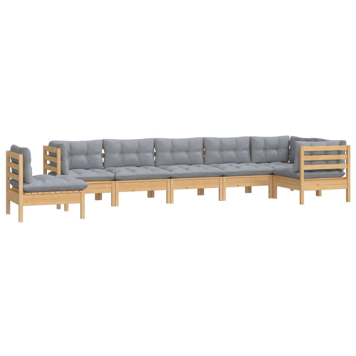 Set mobilier de grădină cu perne gri, 8 piese, lemn masiv pin - WALTI WALTI