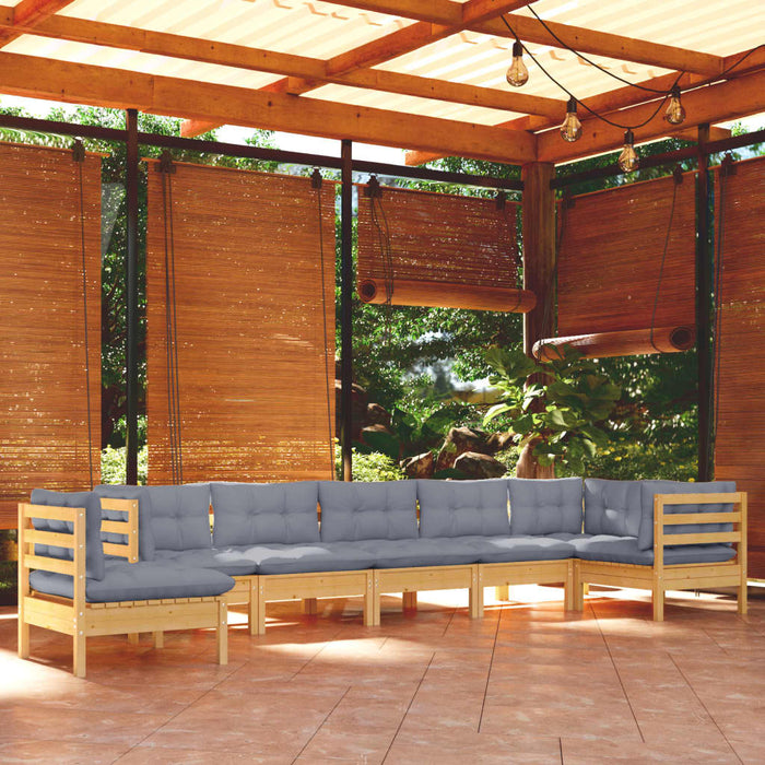 Set mobilier de grădină cu perne gri, 8 piese, lemn masiv pin - WALTI WALTI