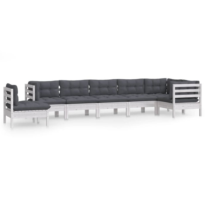 Set mobilier de grădină cu perne, 8 piese, alb, lemn masiv pin - WALTI WALTI